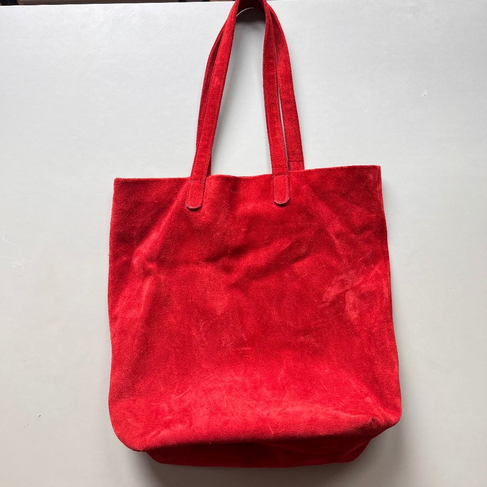 Baggu Red Suede Leather Tote Bag
